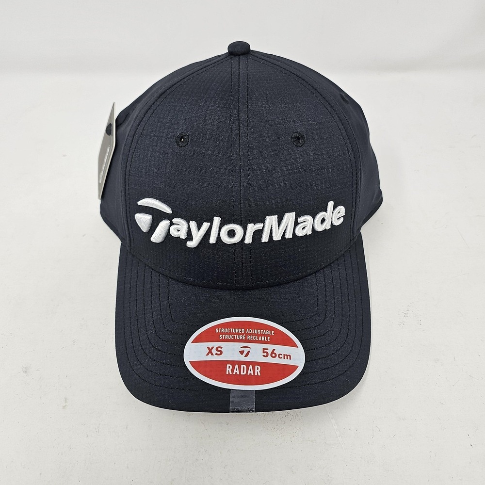 TaylorMade Hat Cap Strap Back Mens XS Black Radar Golf Adjustable Performance